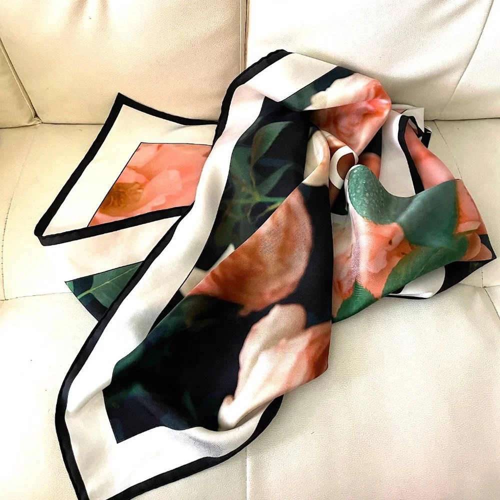 Burberry "Roses" Silk Square Scarf 35' x  35" - Picture 10 of 11